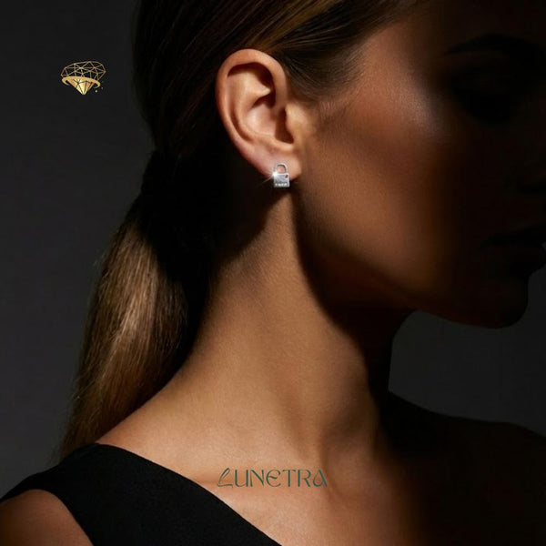 Elegant Silver Lock Stud Earring