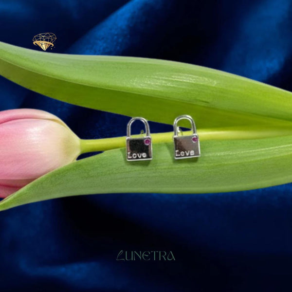 Elegant Silver Lock Stud Earring